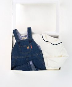 MIKI HOUSE HOT BISCUITS ワンポイントデニムオーバーオール＆セーラーカラー長袖Tシャツギフトセット【BOX付き】