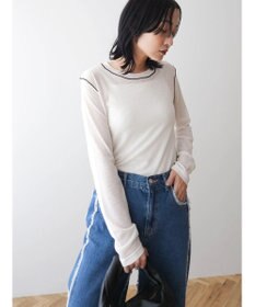 Green Parks 配色ステッチシアーリブプルオーバー