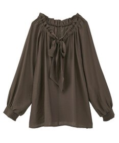 YECCA VECCA フリルギャザーボウタイブラウス