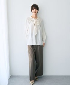 YECCA VECCA フリルギャザーボウタイブラウス