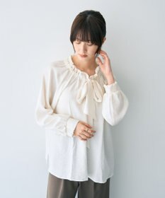 YECCA VECCA フリルギャザーボウタイブラウス