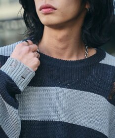 WEGO ボーダーダメージニットプルオーバー