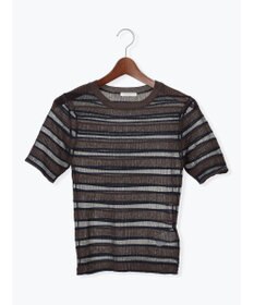 Te chichi シアーマルチボーダーハーフスリーブニット