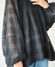 #Newans シアーチェックボリュームブラウス