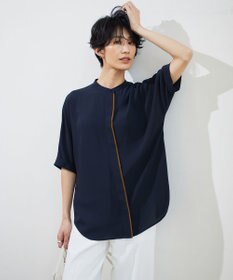 ICB 【人気のため新色追加・WEB限定カラーあり】BackSatinAmunzen 5分袖バンドカラーブラウス