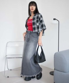 WEGO フリンジロングスリットデニムスカート