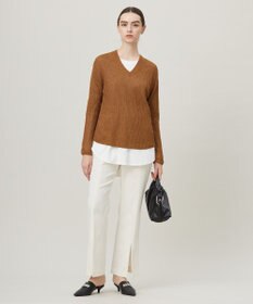 ICB 【洗える】 ペーパーブレンドシャインニット Vネックプルオーバー