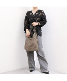 UNBILLION カシュカシュ cachecache / ドロストフリルハンドル地柄編みトート カゴバッグ