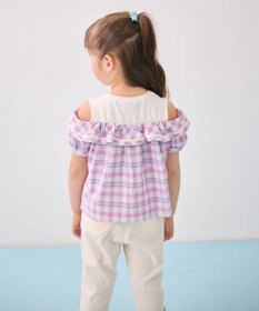 ANY KIDS チェック オフショルダー ブラウス