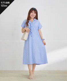 Tiaclasse L 【洗える】ストライプフリルシャツワンピース