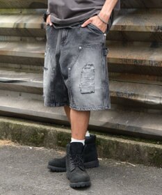 WEGO ダブルニーダメージデニムショーツ