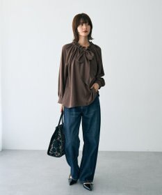 YECCA VECCA フリルギャザーボウタイブラウス