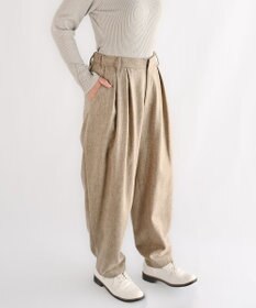 muuc 〈ロングシーズン心地良いウール混〉後ろウエストゴム有り ベルト裏にコットン使用 テーパードスラックスパンツ
