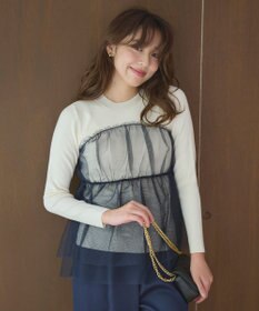 Feroux 【洗える】チュールコンビ プルオーバーニット