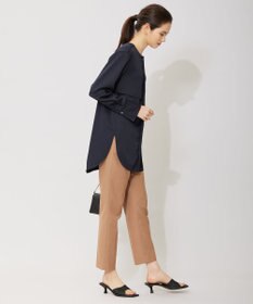 ICB 【洗える】 サテンクレープ ノーカラーブラウス