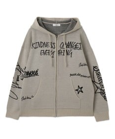 WEGO ジャガードグラフィックニットZIPパーカー