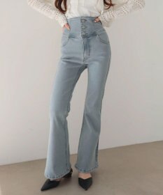 WEGO 【ストレッチ/美脚/脚長シルエット/XSSMサイズ展開】ハイウエストストレッチフレアデニムパンツ