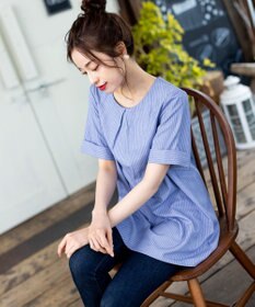 Tiaclasse L 【洗える】体型カバーも叶う幅広カフスチュニックブラウス