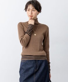 23区 【見上愛さん着用/VERY掲載/洗える】ウーステッドウール リブタートル ボーダー ニット キャメル×ブラック