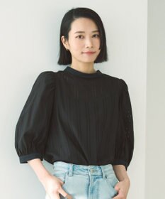 UNFILO ストライプレース 2WAY パフスリーブブラウス