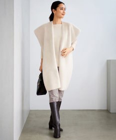 自由区 【洗える】ソフトウールハイゲージポンチョ風 ニット