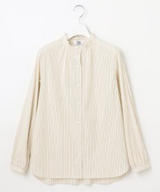 J.PRESS LADIES 【洗える】BEZ ドビーストライプ フリルネック ブラウス