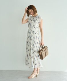 YECCA VECCA フラワー柄フリルプリーツワンピース