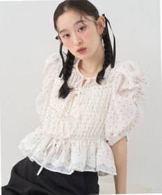 earth music&ecology レースティアードシャーリングブラウス