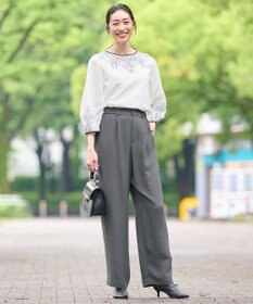 自由区 S 【洗える】コードエンブロイダリーボートネック ブラウス