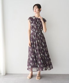 YECCA VECCA フラワー柄フリルプリーツワンピース