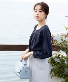 Tiaclasse L 【洗える】大人上品なタックパールブラウス