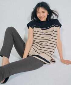 23区 S 【洗える】ランダムボーダー フレンチスリーブ カットソー