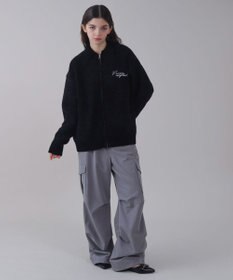 WEGO 【ユニセックス着用ITEM】ベロアモールワンポイントZIPカーディガン