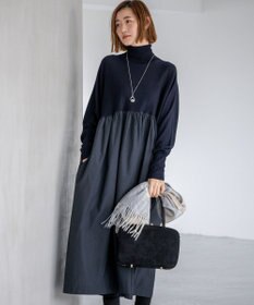 23区 L 【洗える】ギャザーコンビ ニットワンピース