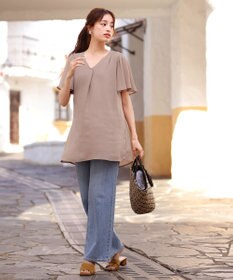 Tiaclasse フレアスリーブチュニックブラウス