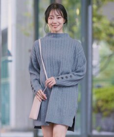 Tiaclasse L 【洗える】袖ボタンメランジニットチュニック