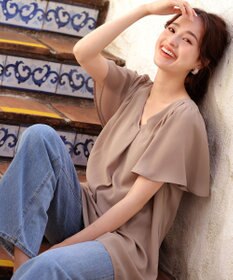 Tiaclasse フレアスリーブチュニックブラウス