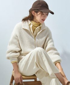 23区 【洗える】スパンコールバルキー ダブルジップ ニットブルゾン アイボリー系