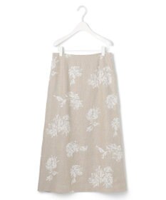 ICB L 【洗える】リネンオックスフラワープリント スカート
