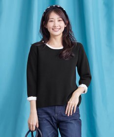 Tiaclasse 【洗える】リボン袖配色ニットトップス