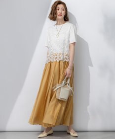 23区 L 【好評につき新色追加/汗じみ防止】エンブロイダリージャージー レースキャミソール付き カットソー