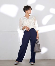 Tiaclasse L 【洗える】花柄Vネックブラウス