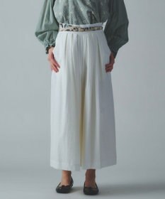 muuc 〈心地よいコットン・シアサッカー生地〉筆記帳刺繍ベルトデザイン切り替え 後ろゴム有り フレアーパンツ