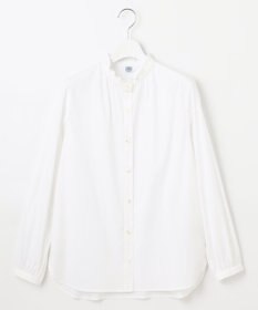 J.PRESS LADIES 【洗える】BEZ ドビーストライプ フリルネック ブラウス