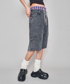 WEGO 【ユニセックス着用ITEM/MLサイズ展開/ウエストゴム】ボクサードッキングデニムショーツ