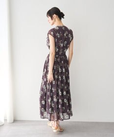 YECCA VECCA フラワー柄フリルプリーツワンピース