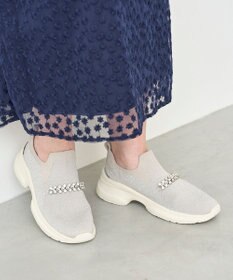 steppi 【撥水/洗える】ボリュームソール ビジュースニーカー シルバーラメ