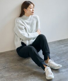 UNFILO 【洗える】アルパカシャギー ハイネッククロップドニット