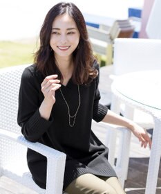 Tiaclasse 【洗える】Vネックリブニットチュニック