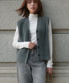 UNFILO ナイロンシャギー カーディガン ベスト チャコール